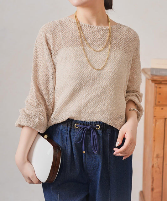 紙紗寬鬆針織上衣