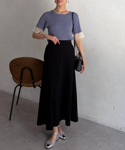 袖口透紗羅紋針織上衣