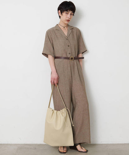 THE PAUSE 亞麻混紡開襟連體褲