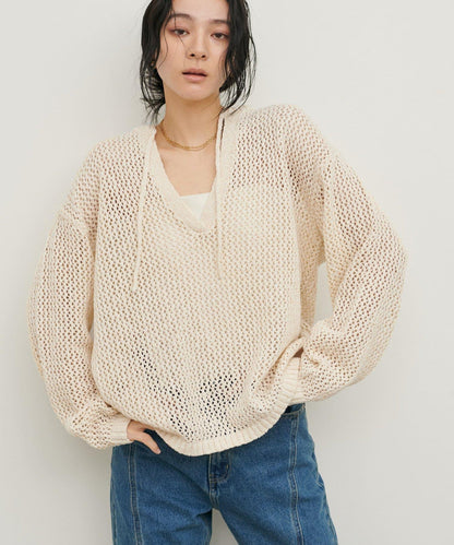 混色網眼鑰匙領套頭上衣