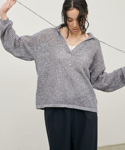 混色網眼鑰匙領套頭上衣