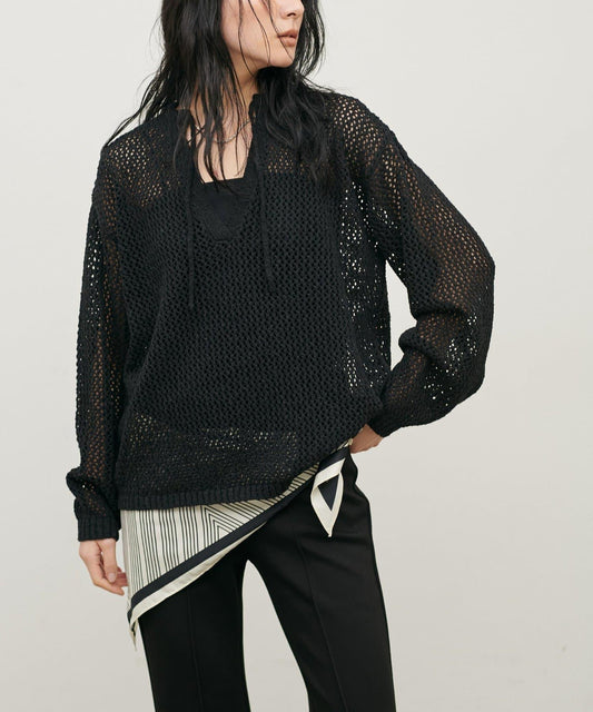 混色網眼鑰匙領套頭上衣