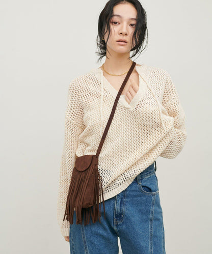 混色網眼鑰匙領套頭上衣