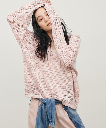 混色網眼鑰匙領套頭上衣