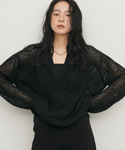 混色網眼鑰匙領套頭上衣