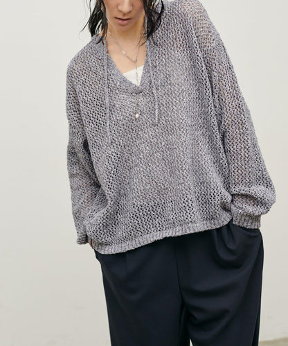 混色網眼鑰匙領套頭上衣