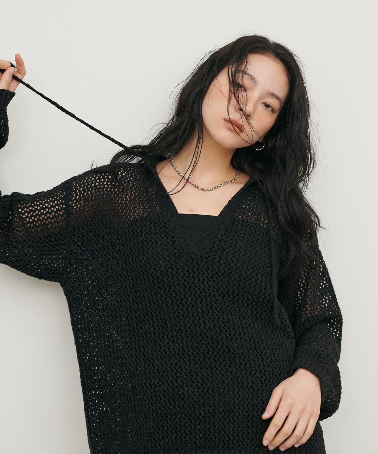 混色網眼鑰匙領套頭上衣