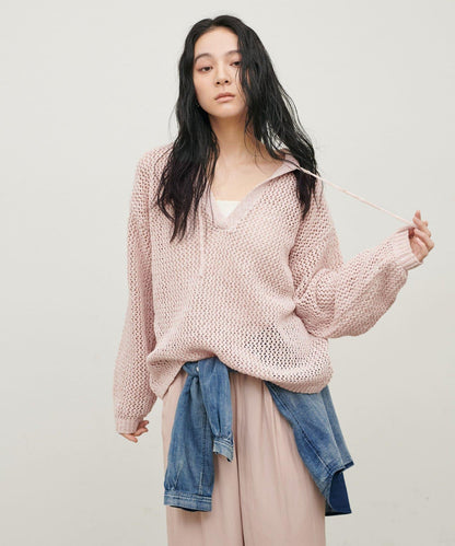 混色網眼鑰匙領套頭上衣