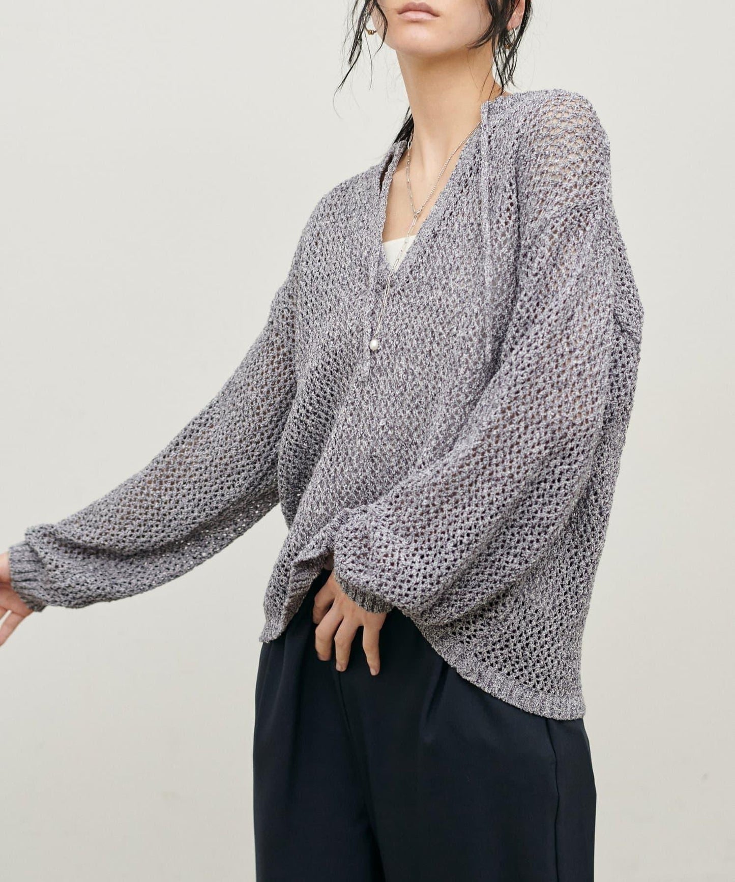 混色網眼鑰匙領套頭上衣