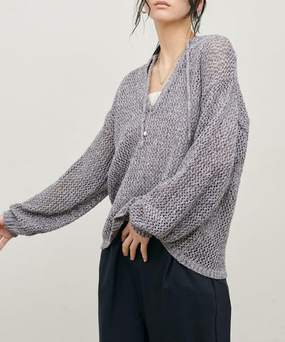 混色網眼鑰匙領套頭上衣