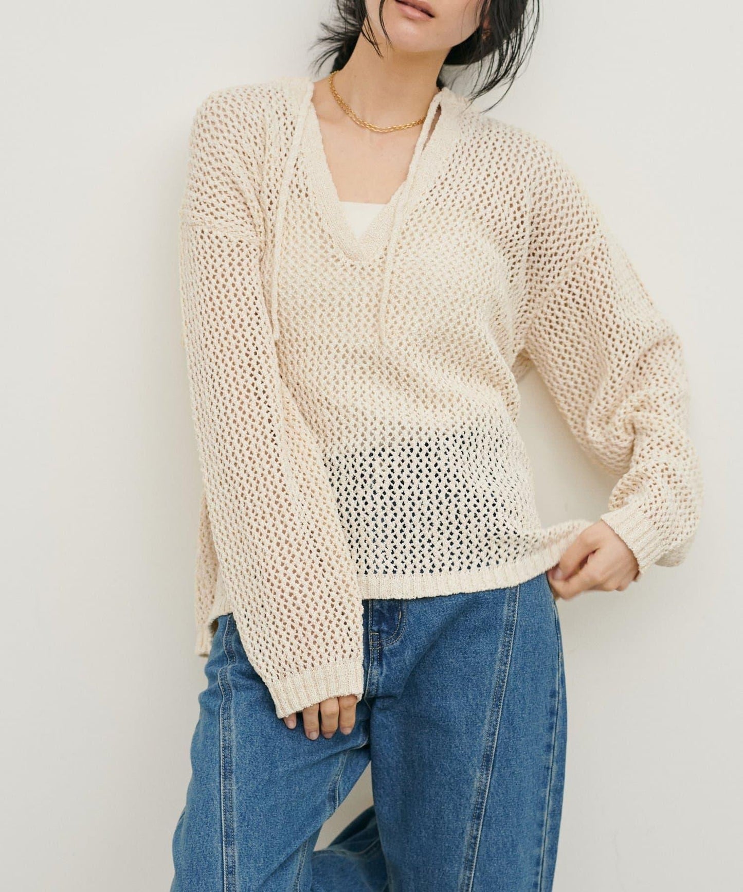 混色網眼鑰匙領套頭上衣