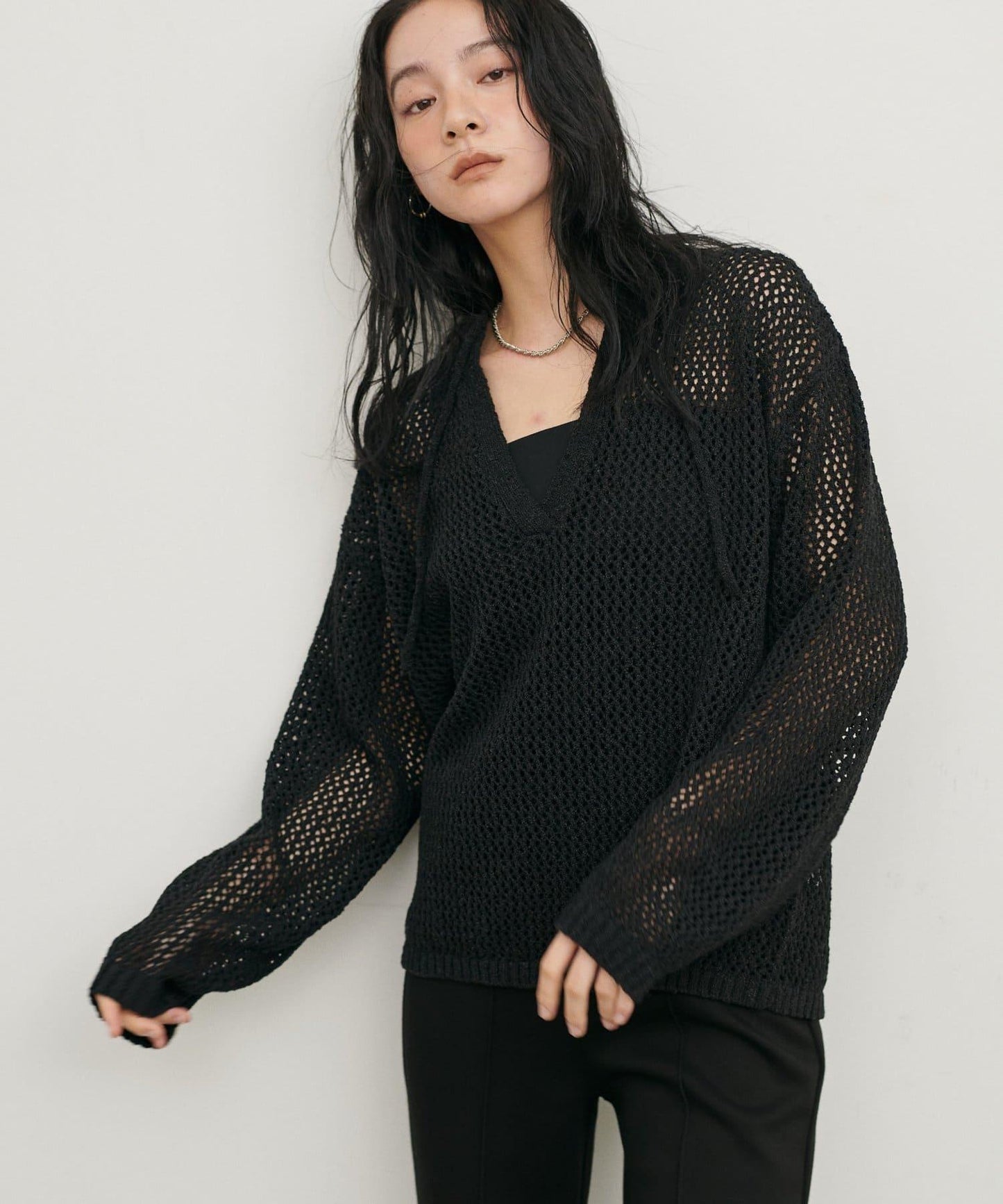 混色網眼鑰匙領套頭上衣