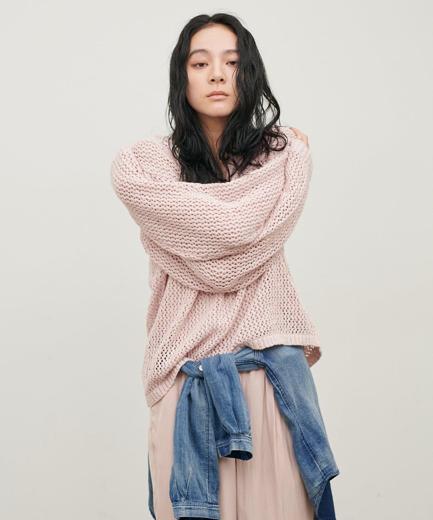 混色網眼鑰匙領套頭上衣