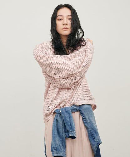 混色網眼鑰匙領套頭上衣