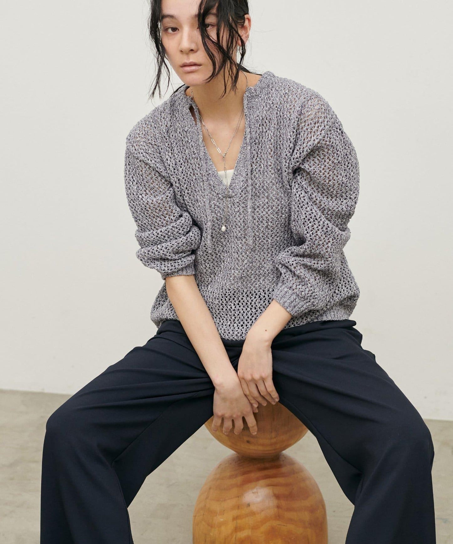 混色網眼鑰匙領套頭上衣