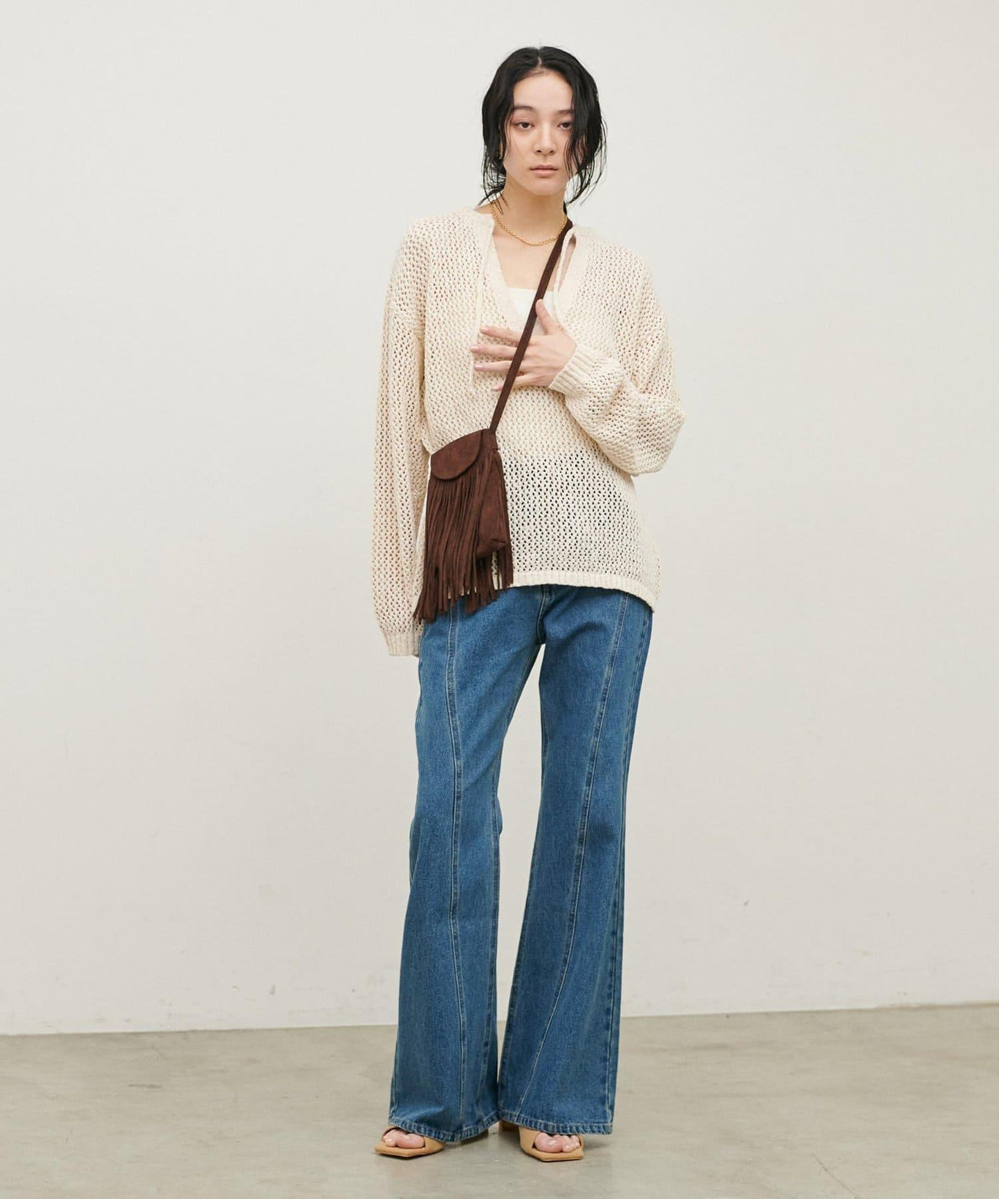 混色網眼鑰匙領套頭上衣