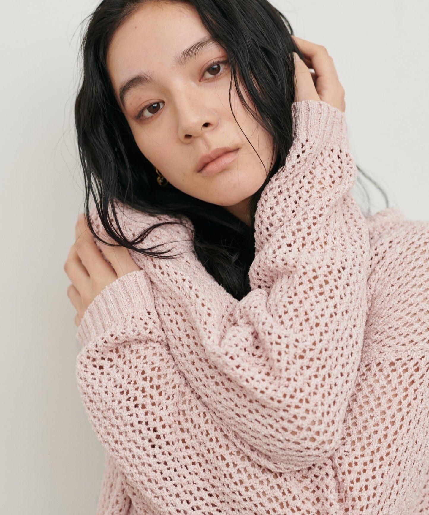 混色網眼鑰匙領套頭上衣