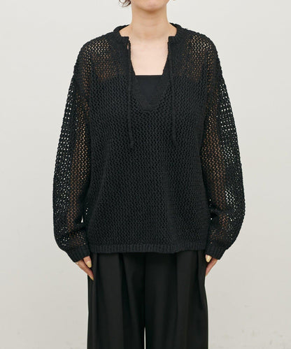 混色網眼鑰匙領套頭上衣