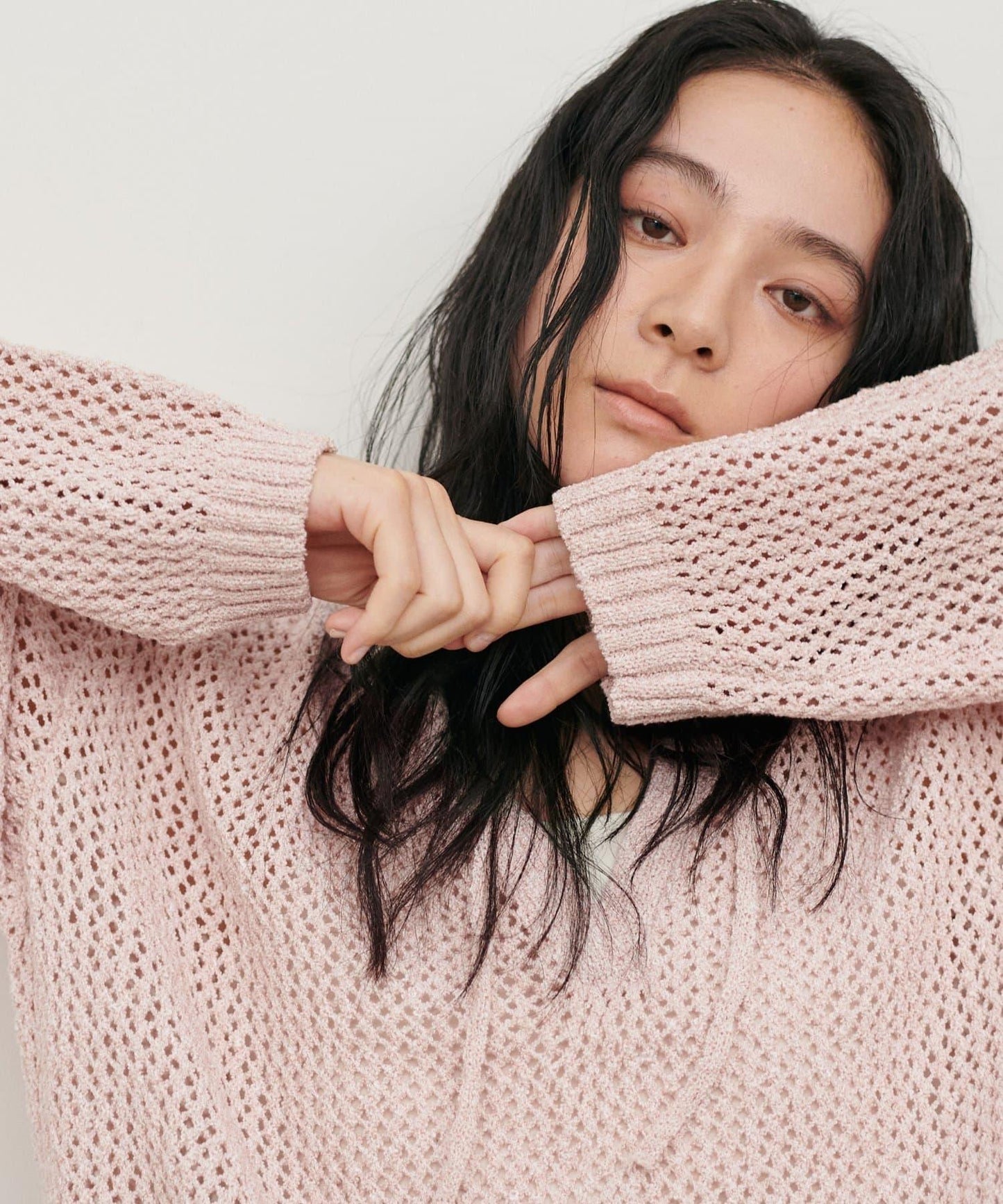 混色網眼鑰匙領套頭上衣