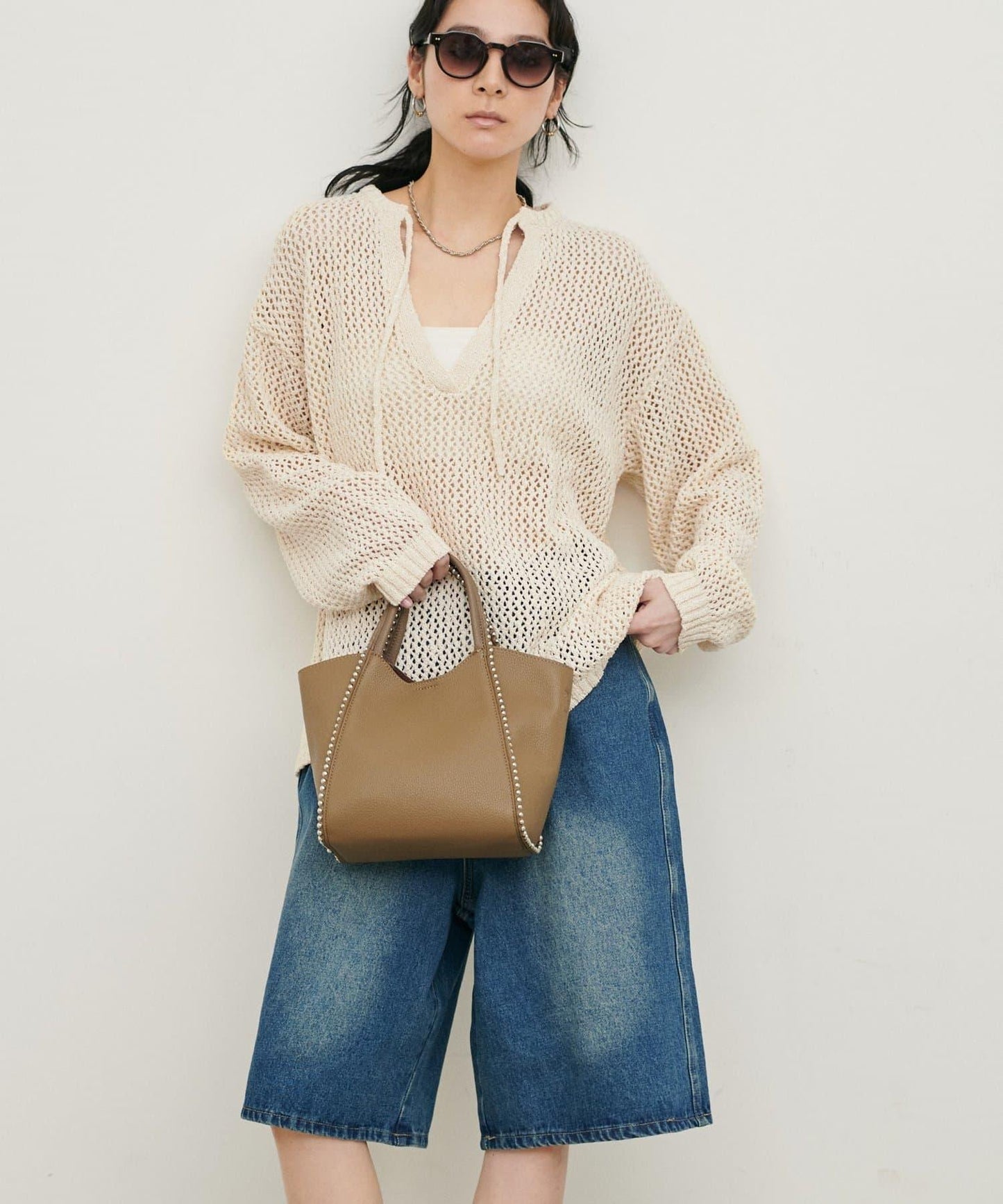 混色網眼鑰匙領套頭上衣