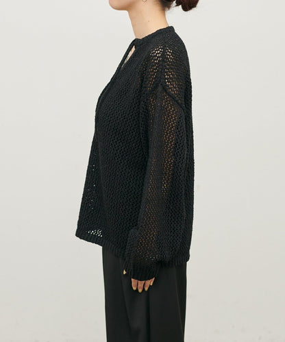 混色網眼鑰匙領套頭上衣