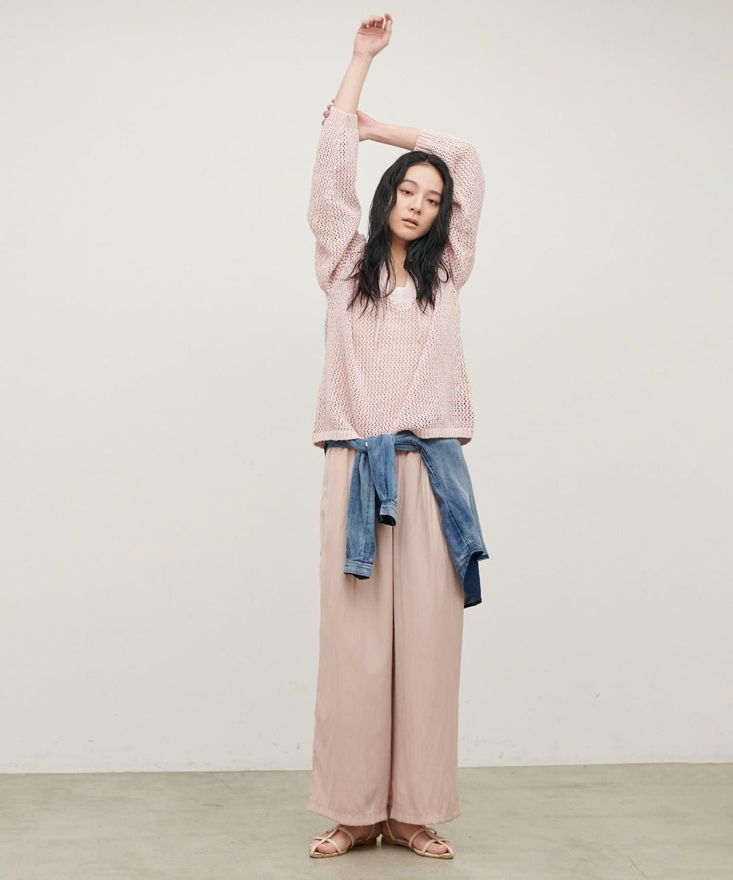 混色網眼鑰匙領套頭上衣