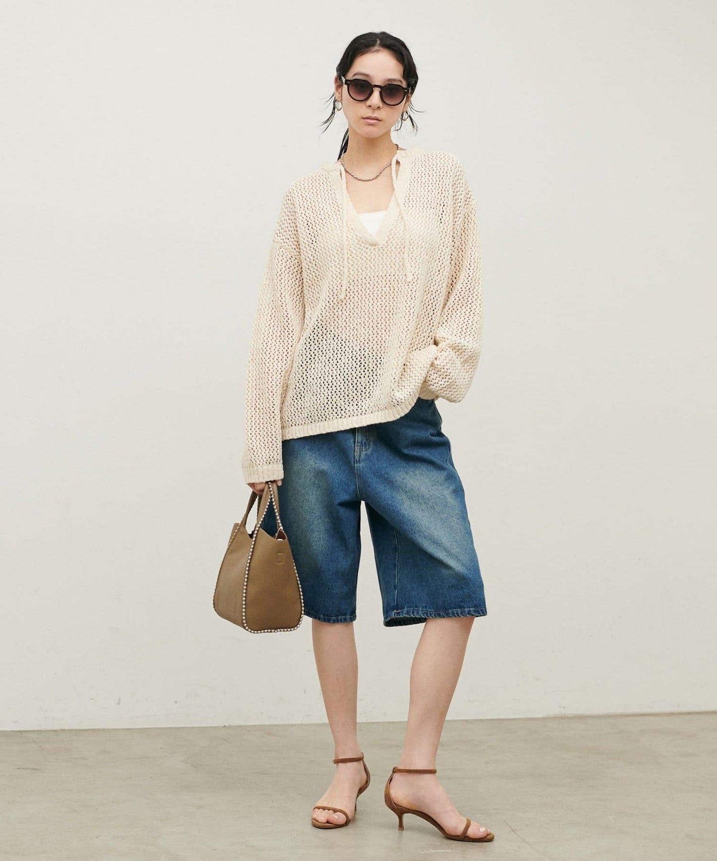 混色網眼鑰匙領套頭上衣