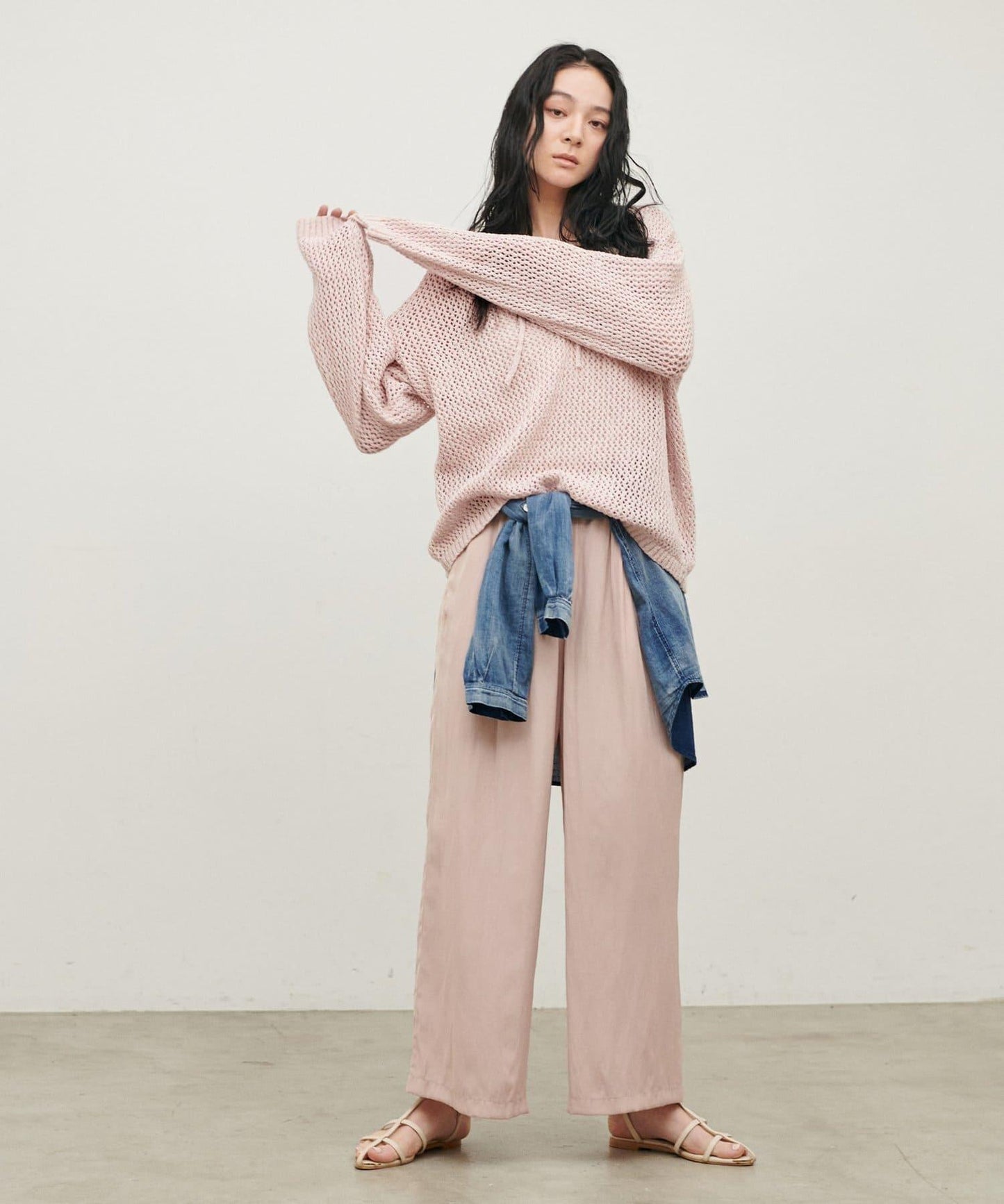 混色網眼鑰匙領套頭上衣