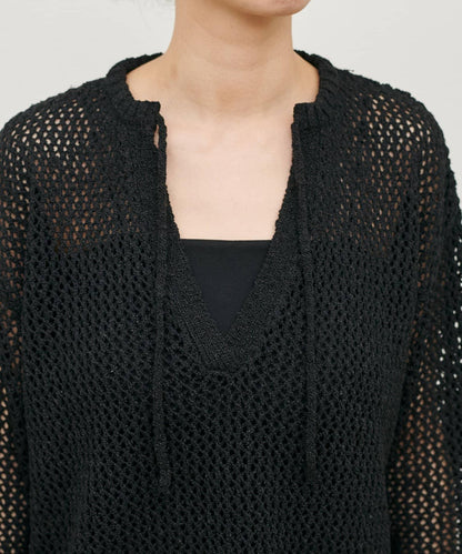 混色網眼鑰匙領套頭上衣