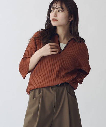 開襟明線針織上衣