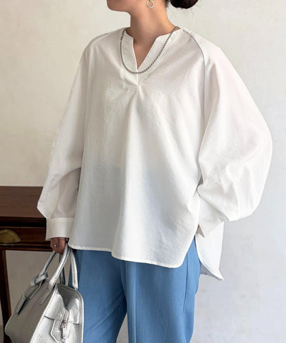 仿亞麻開襟領襯衫