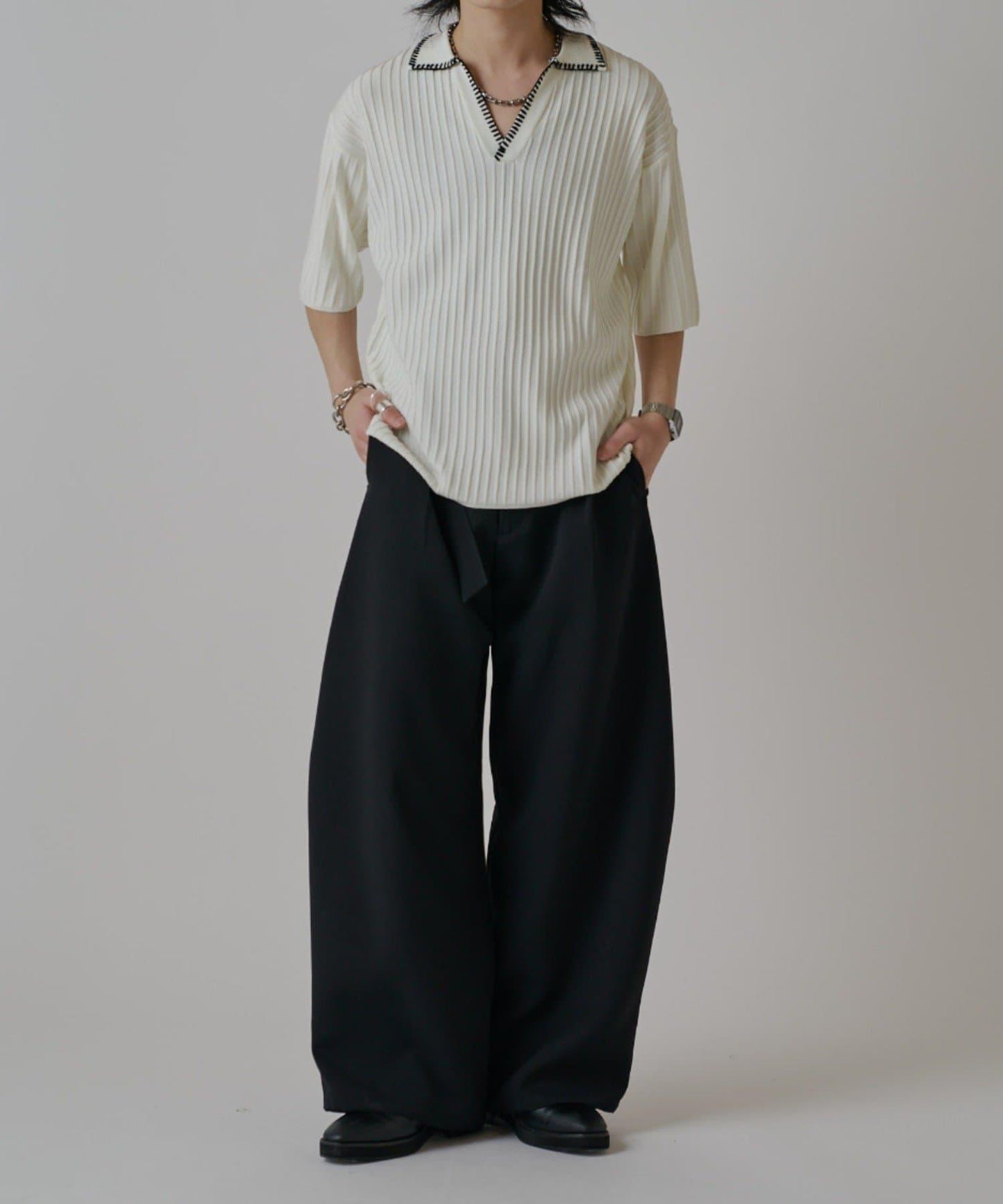開襟明線針織上衣
