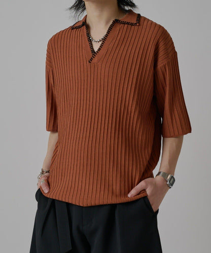 開襟明線針織上衣