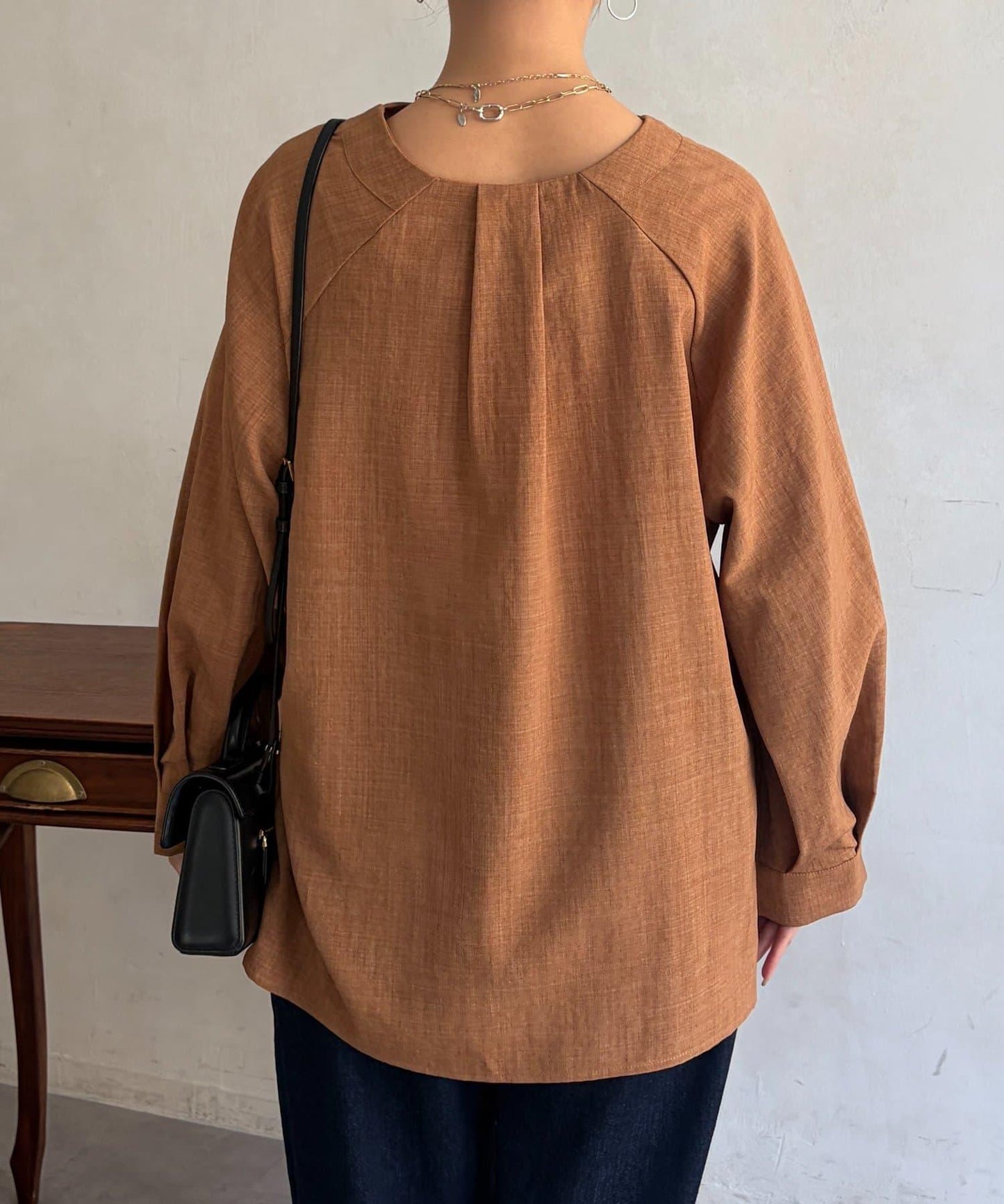 仿亞麻開襟領襯衫