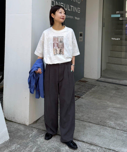 男女通用 冰感提花褶飾直筒褲