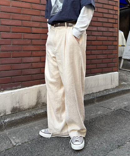 男女通用 冰感提花褶飾直筒褲