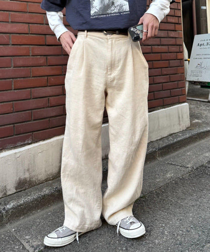 男女通用 冰感提花褶飾直筒褲