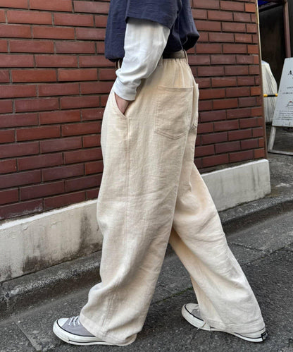 男女通用 冰感提花褶飾直筒褲