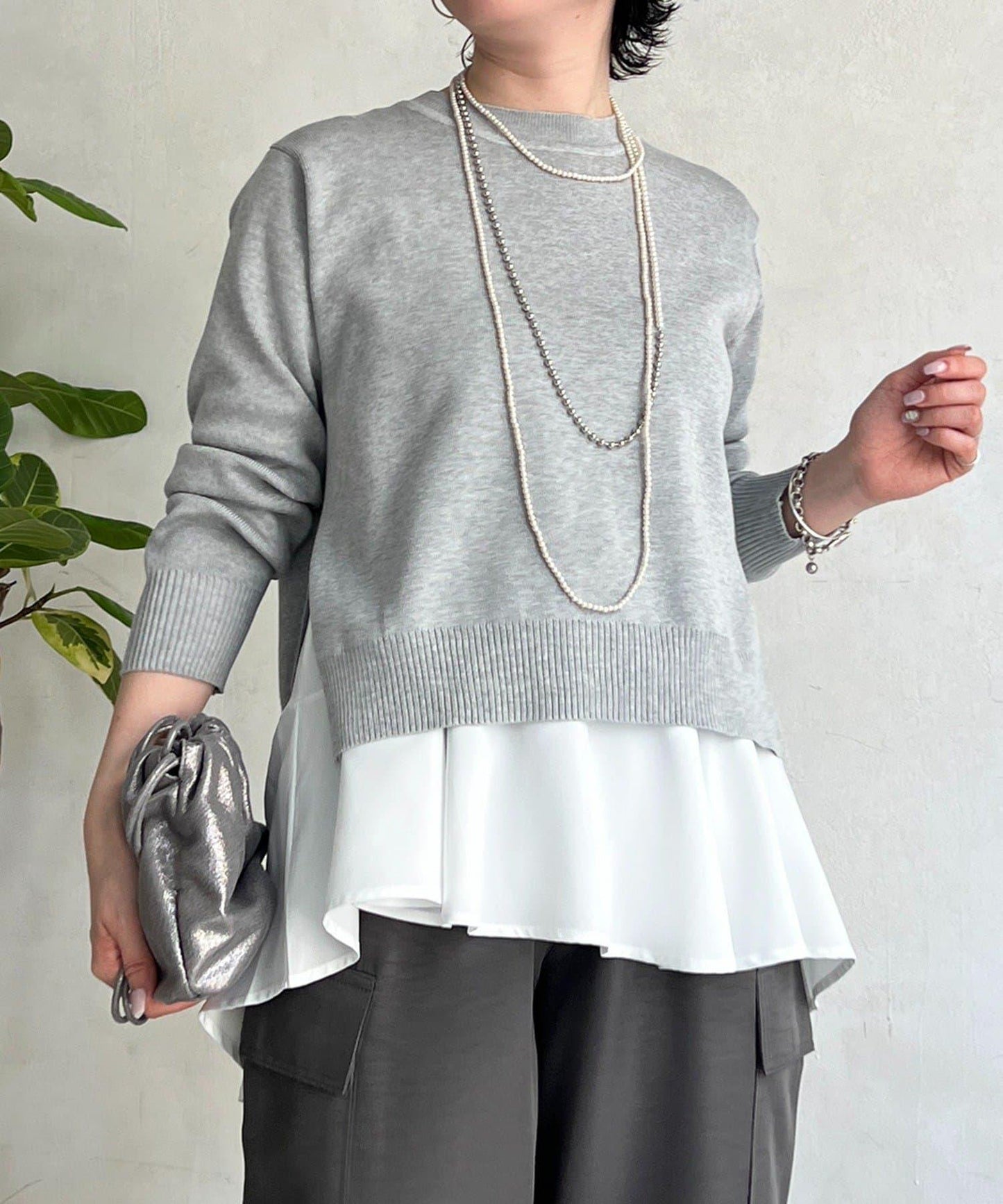 層次疊穿針織套頭衫