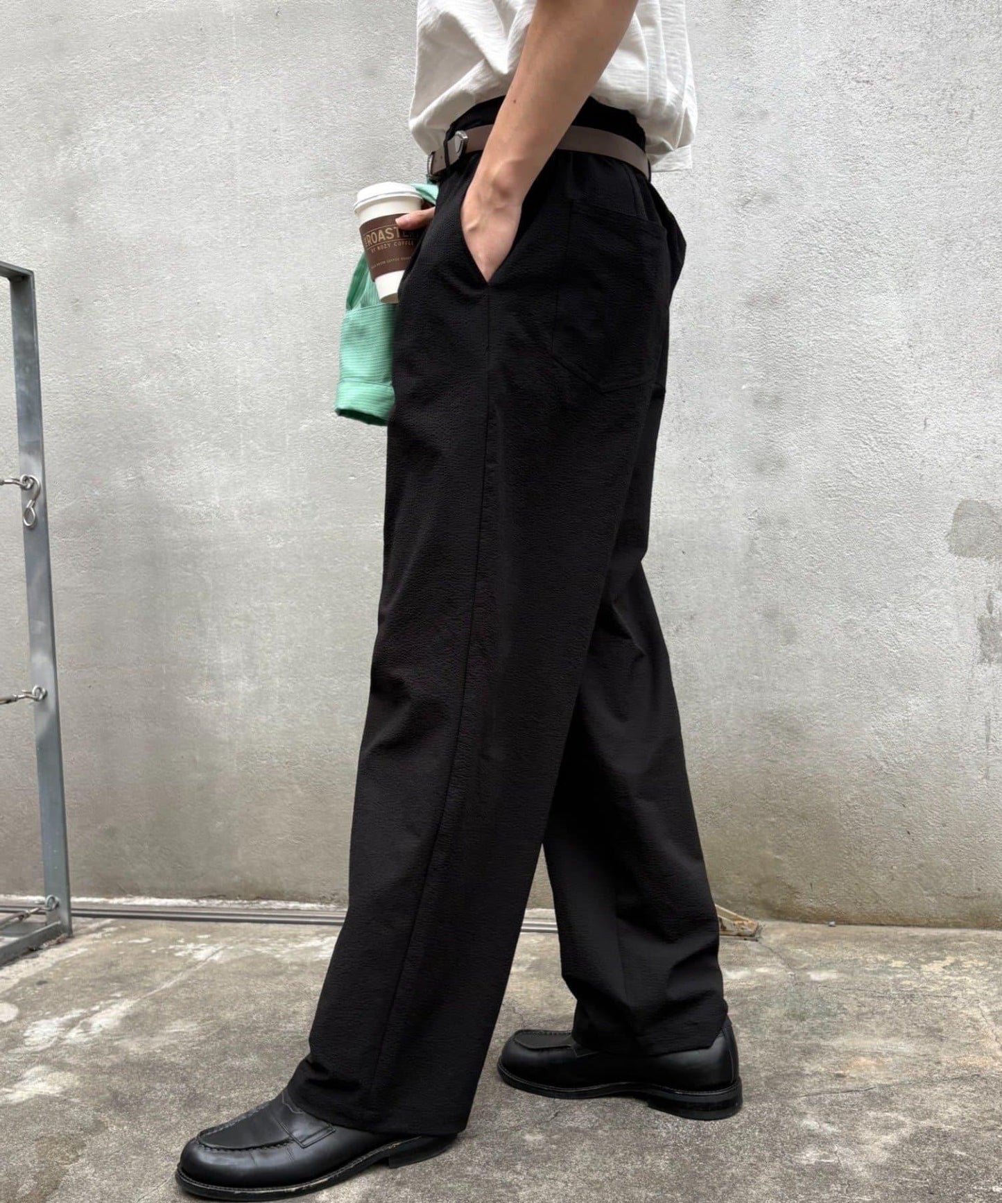 男女同款 涼感泡泡紗 錐形褲