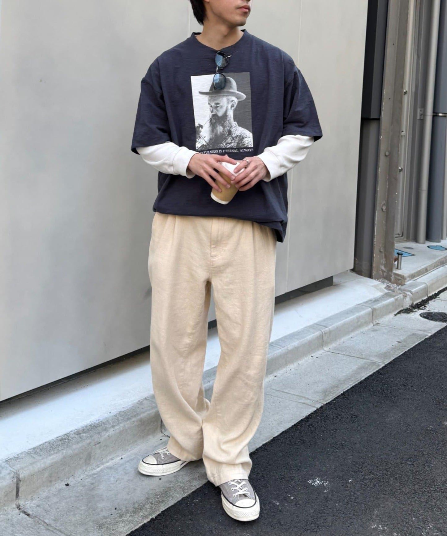 男女通用 冰感提花褶飾直筒褲