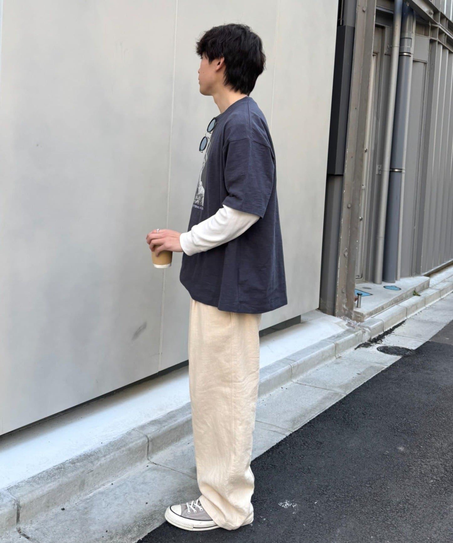 男女通用 冰感提花褶飾直筒褲