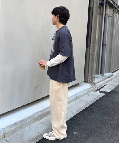 男女通用 冰感提花褶飾直筒褲