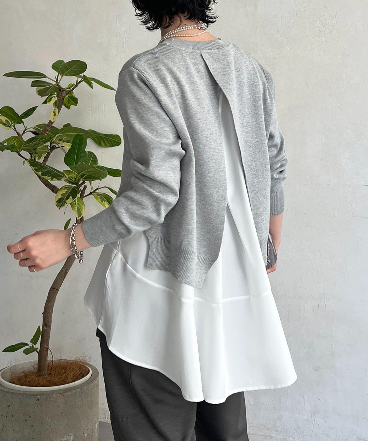 層次疊穿針織套頭衫