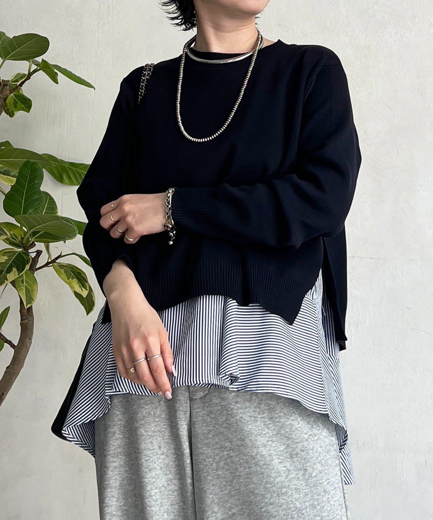 層次疊穿針織套頭衫