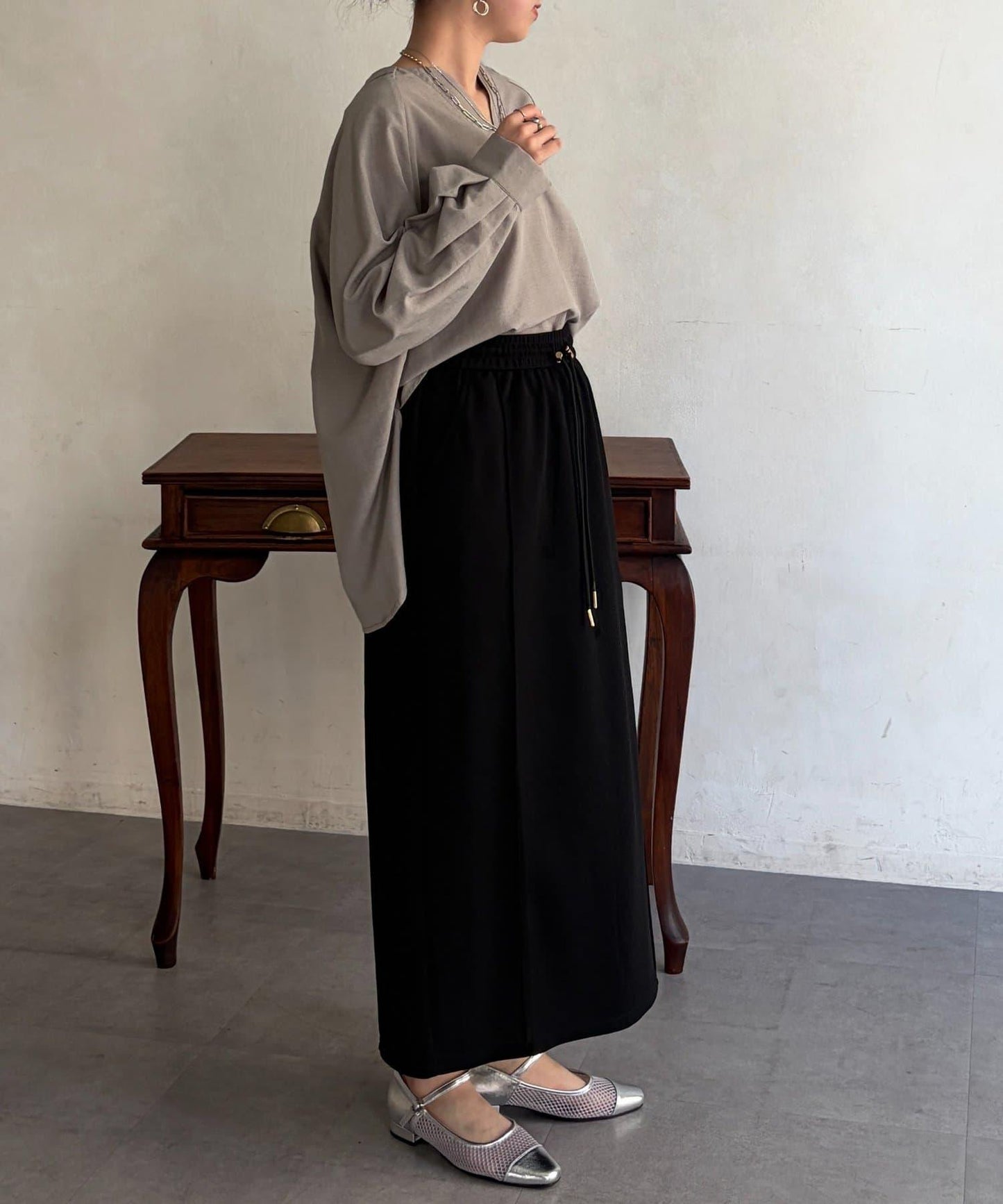 仿亞麻開襟領襯衫