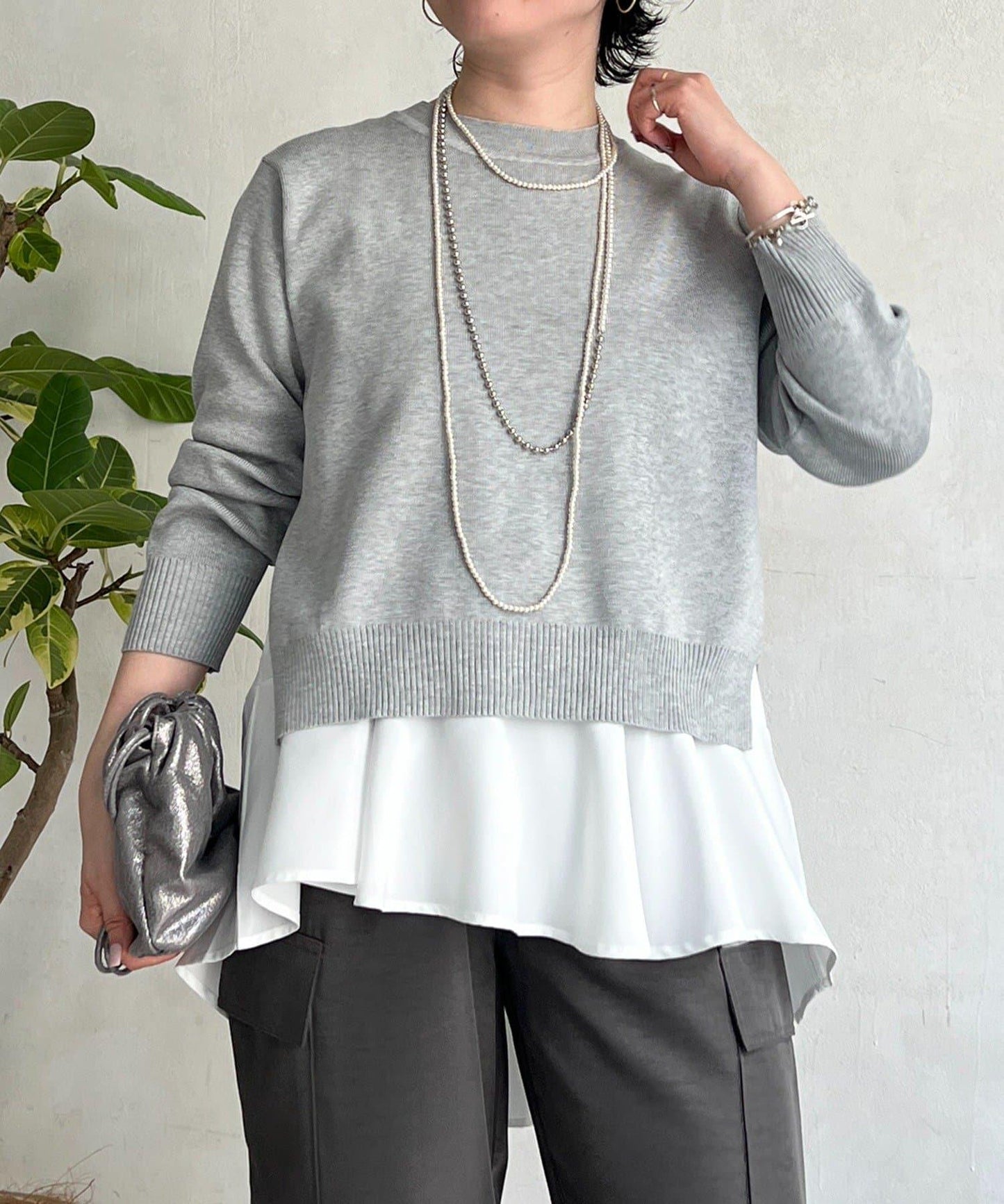 層次疊穿針織套頭衫