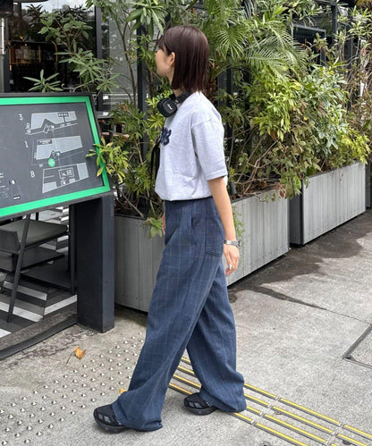 男女通用 冰感提花褶飾直筒褲
