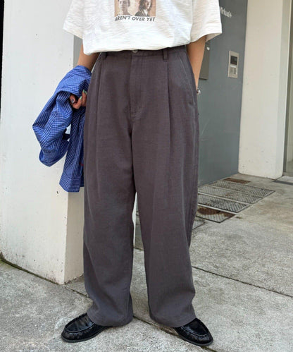 男女通用 冰感提花褶飾直筒褲