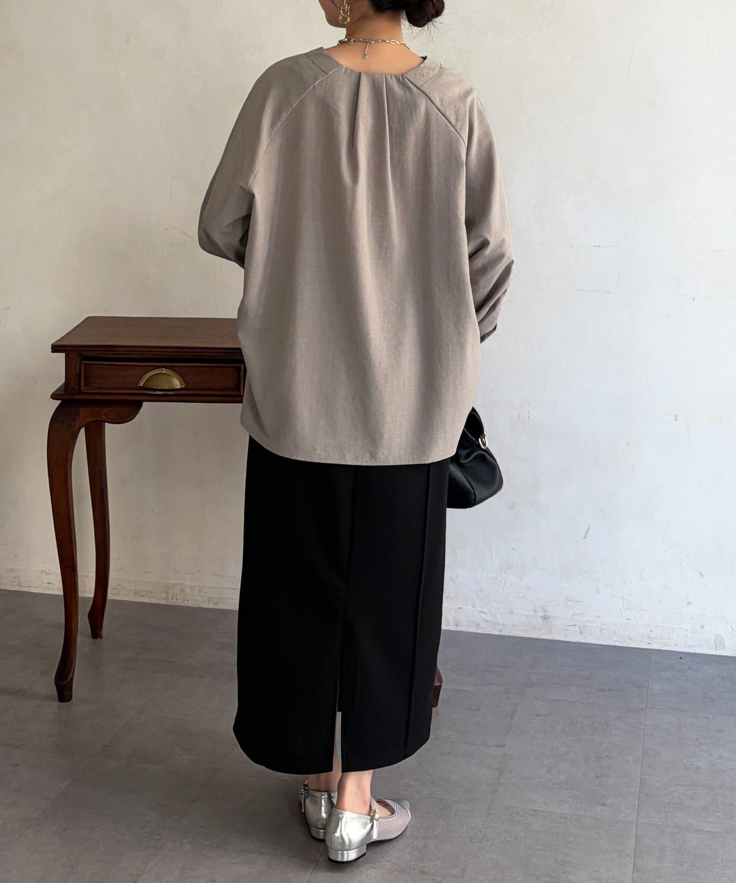 仿亞麻開襟領襯衫
